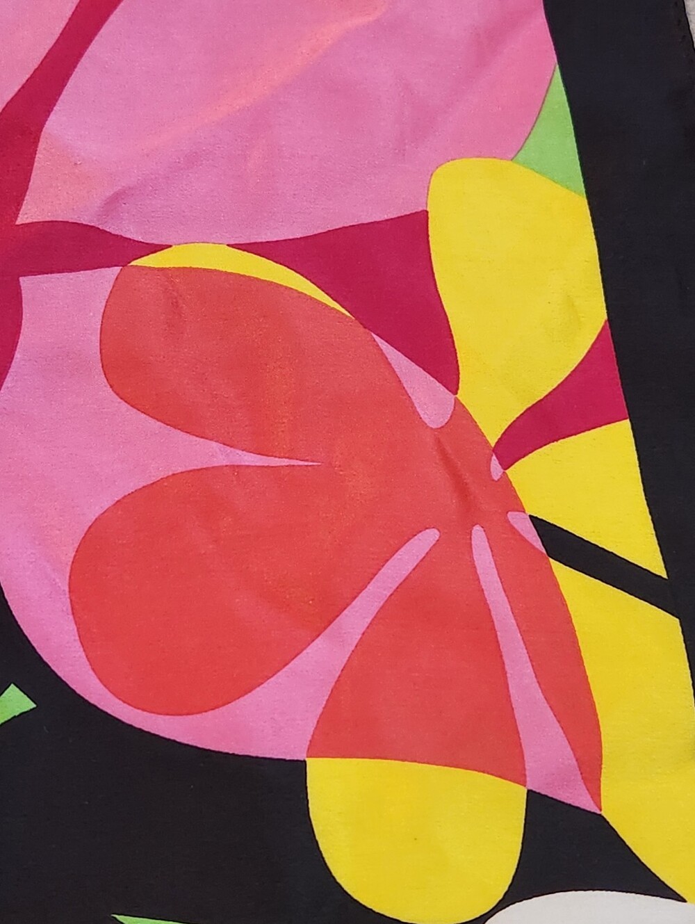 Echo Carre Scarf 100% Silk Black Pink Yellow Green Abstract Floral Square Artsy - Picture 3 of 9